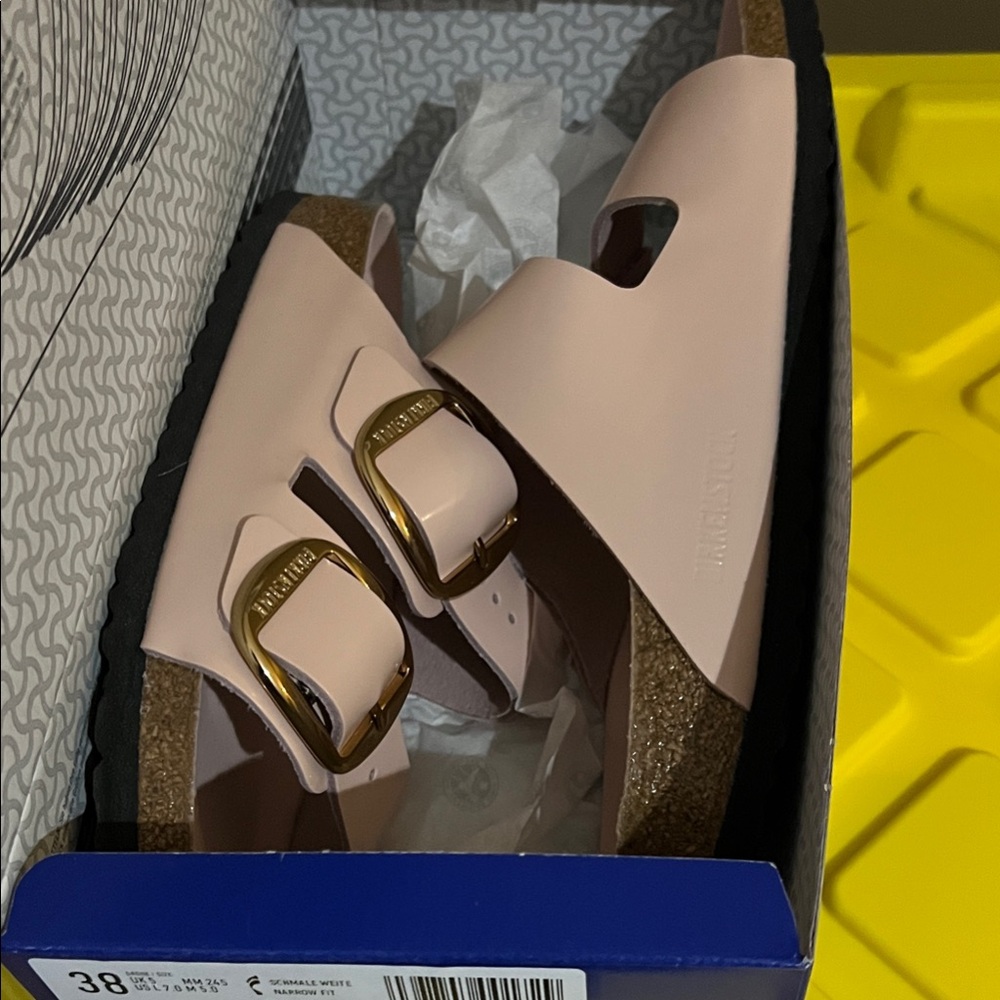 Birkenstock Arizona Big Buckle High Shine Sandals Light Rose Sz 38 NEW - Picture 6 of 12